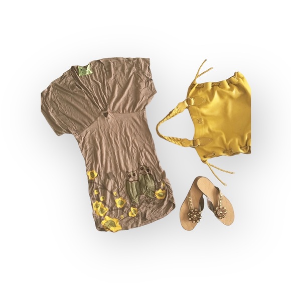 new Lure Fashion Keepsake 𑁍 Floral Owl Stretch Jersey Knit Dress 𑁍 Latte Large - Picture 12 of 16